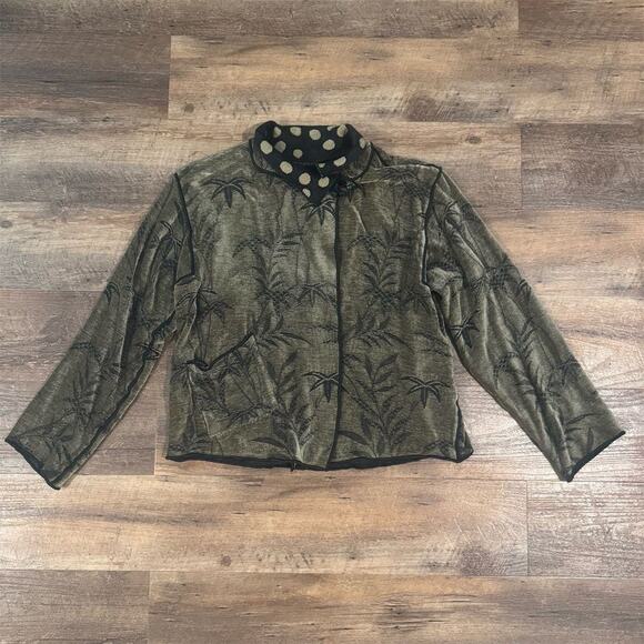 VTG Tzeadle Art to Wear Reversible Brocade Jacket Palm Fronds Pocket Polka Dot - Picture 1 of 9